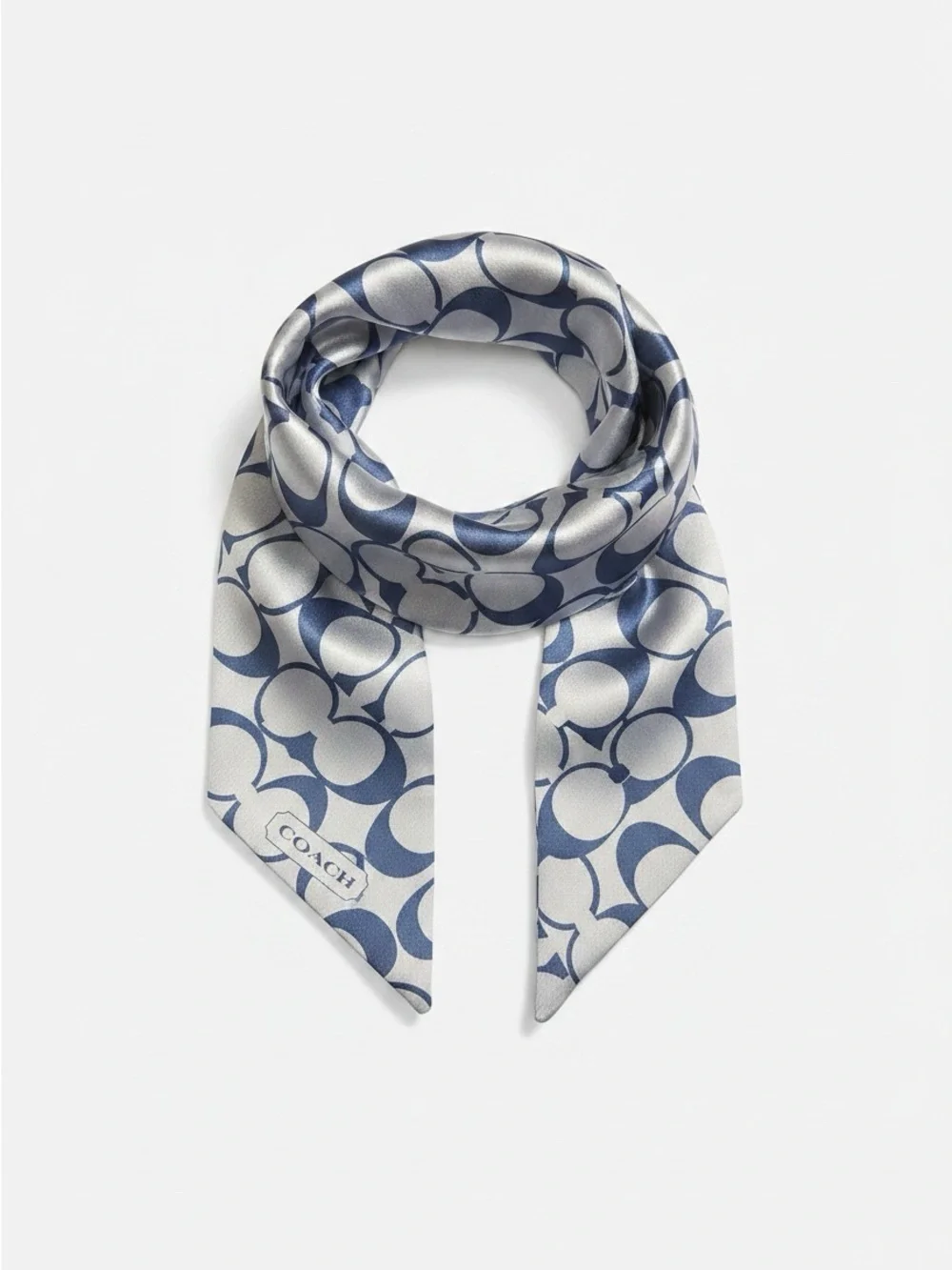 COACH Blue and White Monogram Silk Neck Scarf - Picture 1 of 6